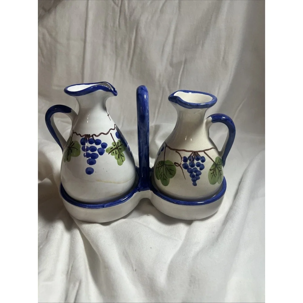 Hand Painted Italian Ceramic Oil & Vinegar‎ Cruet Set Ceramiche Giovanni Vietri